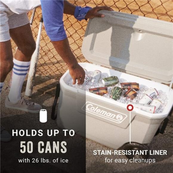 Coleman 316 Series Insulated Portable Cooler with Heavy Duty Wheels, Leak-Proof - Picture 4 of 7